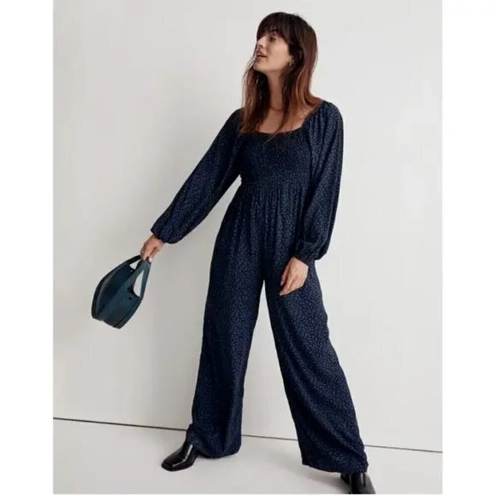 Madewell Lucie Tie Back Jumpsuit Size‎ 00 Carmine Micro Floral Wide Leg